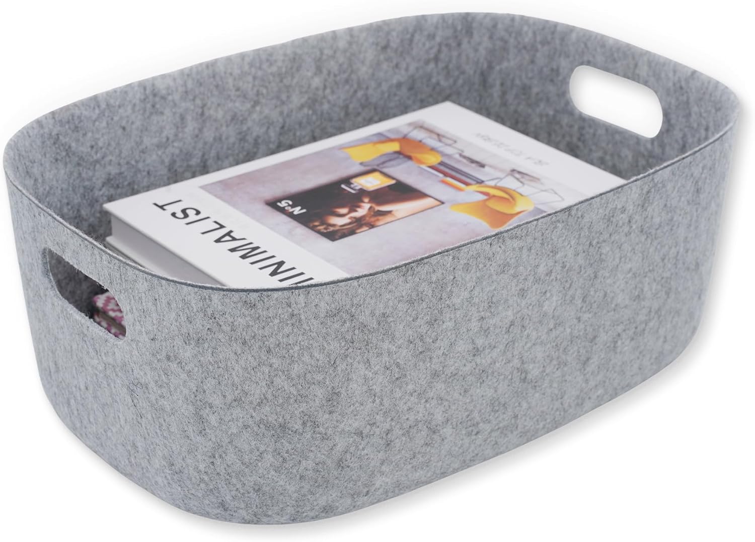 Welaxy Large Storage Basket Felt Open Desk Organize bin Shelf baskets with handles light weight carry for Magazines Books Junk Kids Toys Pet toy Clothes Laundry (Gray)