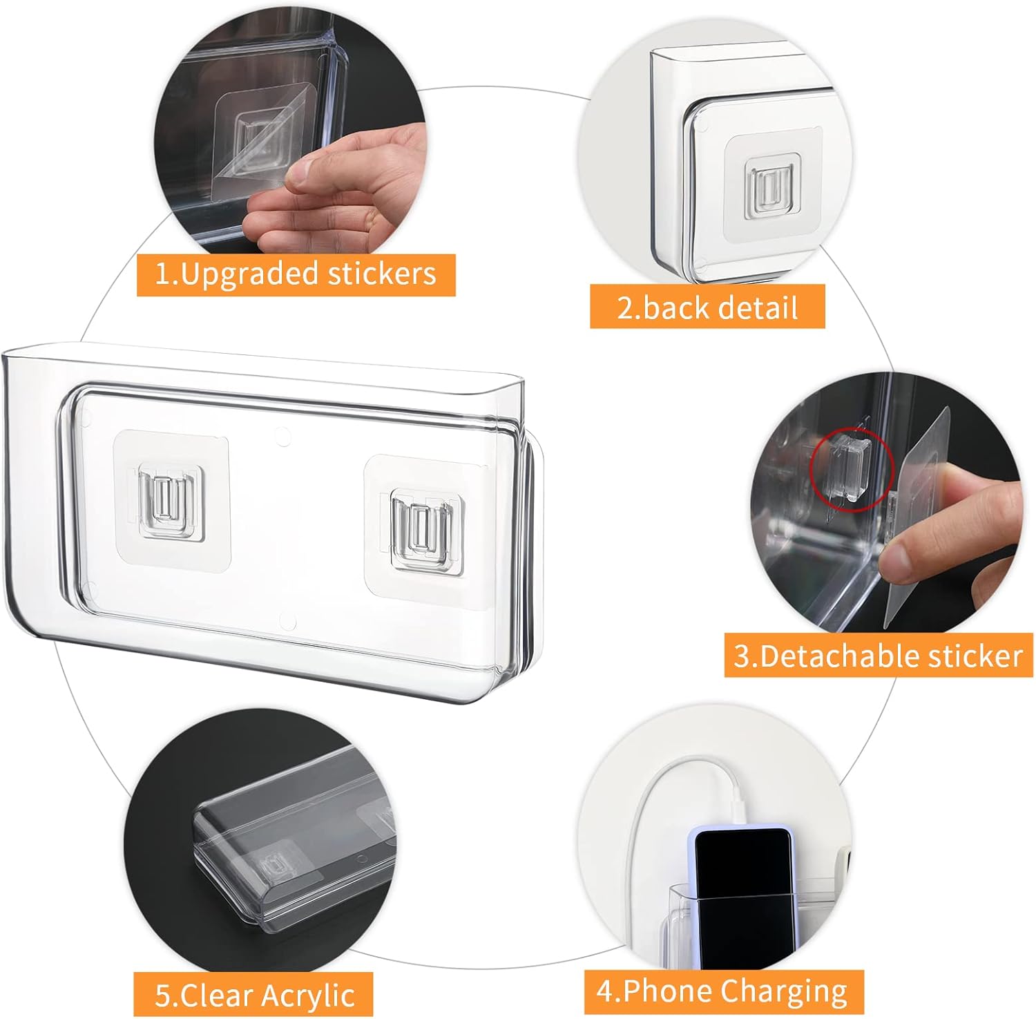 APSOONSELL Wall Mount Storage Organizer Box for Phone Remote Control Holder Clear L