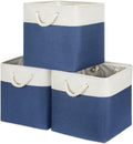 Bidtakay Storage Baskets Large Cube Storage Bins Fabric Baskets for Organizing Shelves 13x13 Navy Blue Square Storage Bins Large Set of 3 Linen Closet Organizers for Cabinet Home