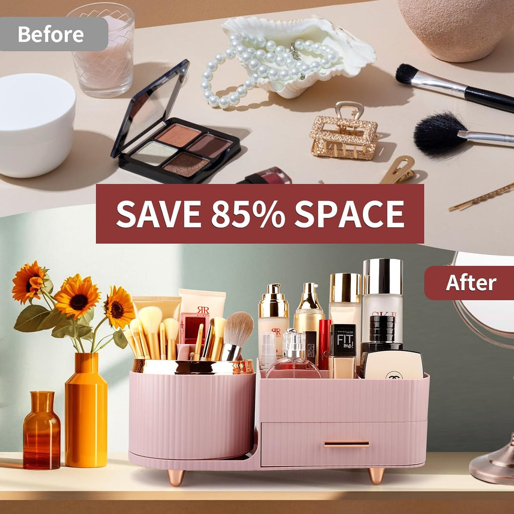 Makeup Organizer for Vanity, Cosmetic Display Case with Drawers, Fits Makeup, Skincare Products, Brushes, Lipsticks, and Other Accessories, Versatile Storage Solution (Pink)