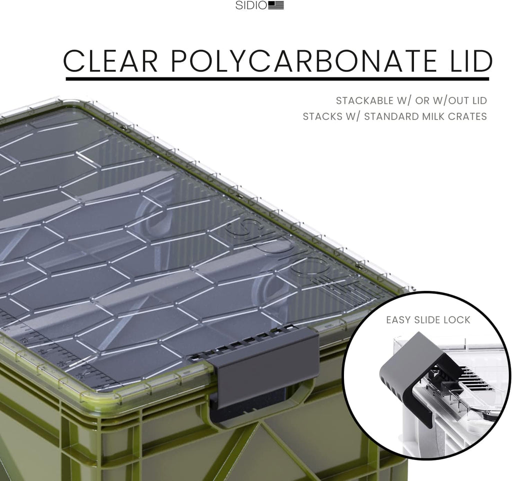 SIDIO CRATE Pro Pack - Two Full Size and One Half Size SidioCrate, Stackable Outdoor Organizer Storage Bins with Clear Lid and Dividers - UTILITY Variety Pack