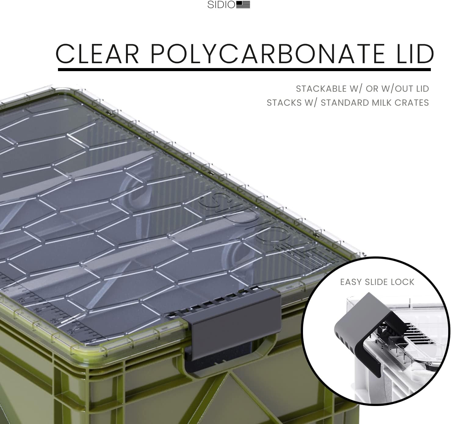 SIDIO Crate Pro Pack - 2 Full-Size & 1 Half-Size Heavy Duty Stackable Storage Bins, Totes and Containers with Lids and Dividers - Durable Plastic Organizer for Home, Office, Garage, and Outdoor Use