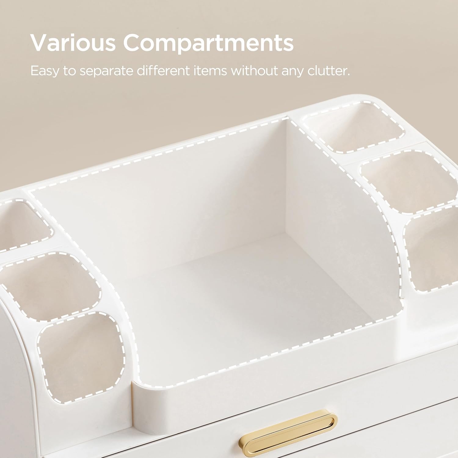 HBlife Makeup Organizer for Vanity with Brush Holder, Large Bathroom Countertop Cosmetic Organizer Skin Care Storage, Easy to Store Lipsticks, Nail Polishes, Perfumes, Eyeshadow Palettes, All White