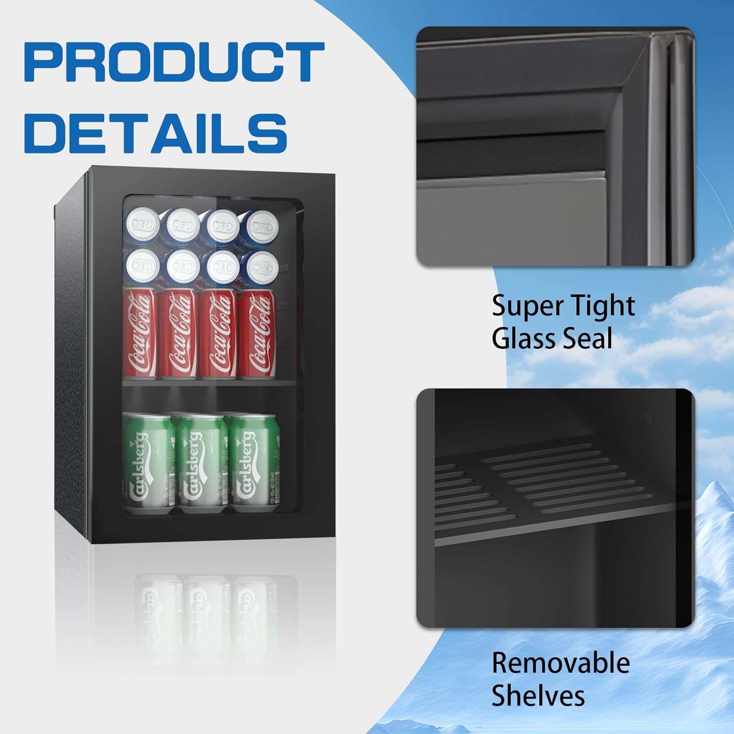 0.9 Cubic Feet Mini Fridge,24 Can Freestanding Beverage Refrigerator with Glass Front Door for Soda, Beer Under Counter Small Refrigerator with Adjustable Shelves(Black)