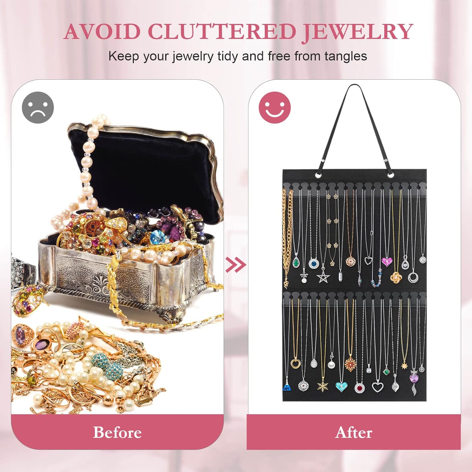 Caffox Hanging Necklaces Holder, Large Jewelry Organizer for Necklaces, Bracelets, and Ankles, Necklaces Display Storage Hanger for Wall, Closet and Door