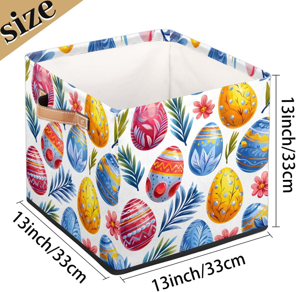TropicalLife 13x13x13 Inch Large Fabric Storage Cube Easter Eggs Foldable Storage Bin with Handles Organizer Boxes Cube Basket for Shelves Organizing Closet