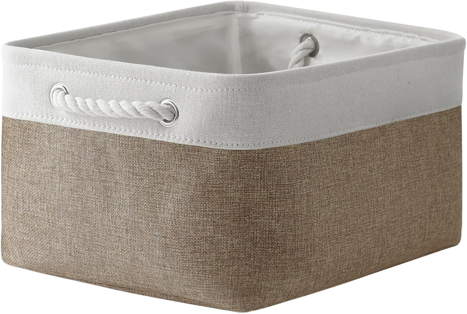 TheWarmHome Storage Basket for Organizing- 15.7x11.8x8.2 inch 1 Pack Fabric Storage Cubes for Shelves Organizer Book Gift Laundry Box Cloth Toy (Whiet & Khaki)