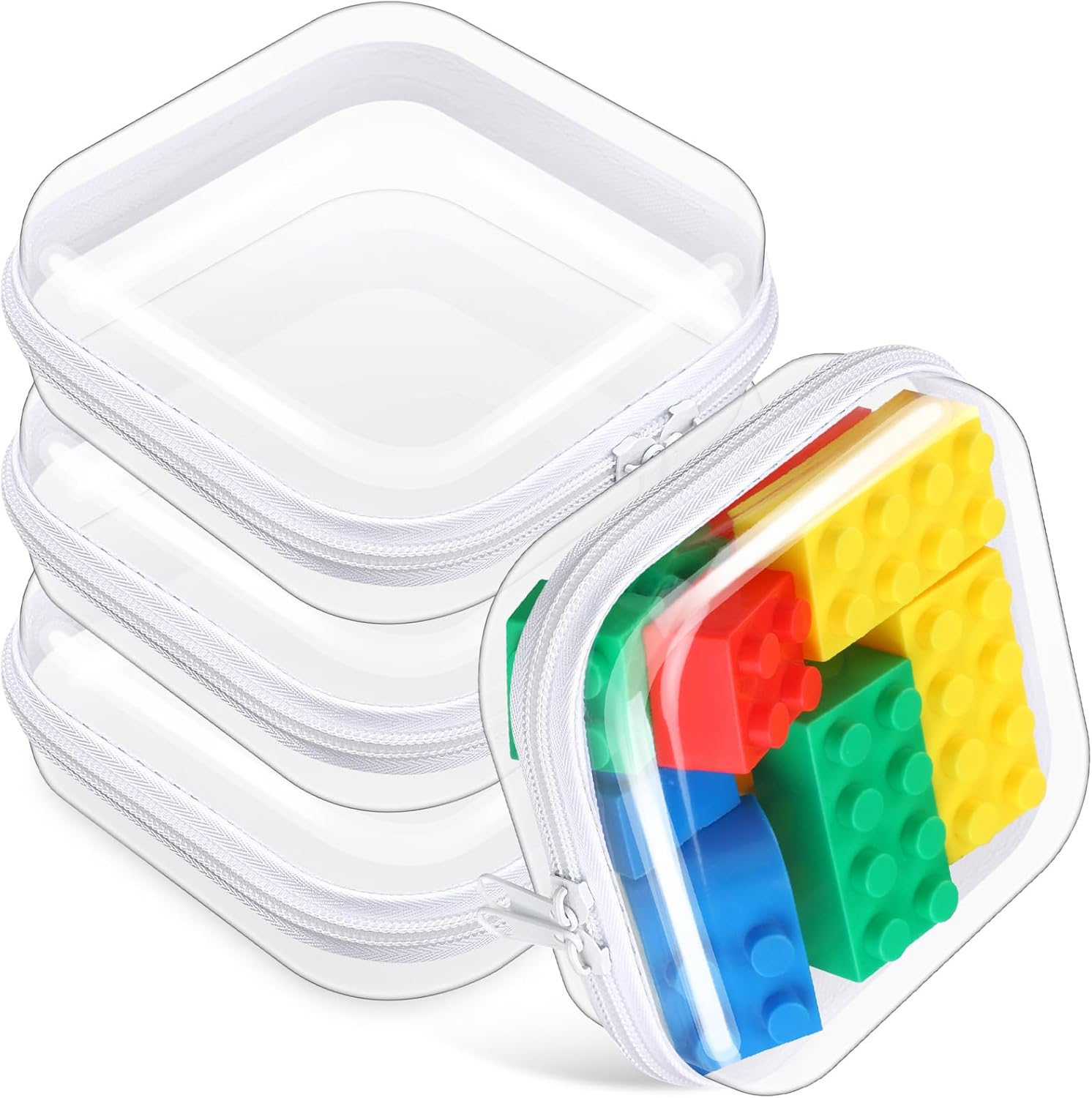 Hoolerry 4 Pcs Hard Clear Zipper Case Makeup Bags Plastic Pencil Pouch Transparent Storage Box Containers for Cosmetics, Snacks, Building Blocks, Puzzles(White,5 x 5 x 2 in)
