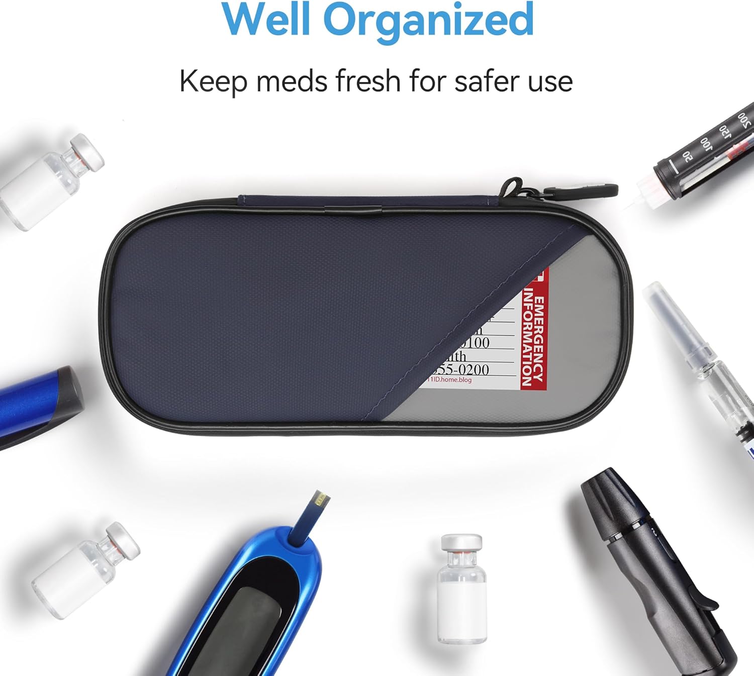 Insulin Travel Case Diabetic with 2 Reusable Ice Packs for Insulin Pen and Other Diabetic Supplies, Insulin Cooler Travel Case for The Daily Life and Trip, Dark Blue with Gray