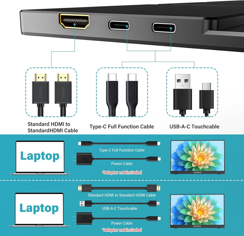 InnoView Portable Monitor Touchscreen 15.6" 1080P 10-Point Touch Screen Monitors Portable with Protective Sleeve Built-in Stand, 1200:1 HDMI USB C Travel Monitor for Laptop, PC, Mac, Phone, Switch