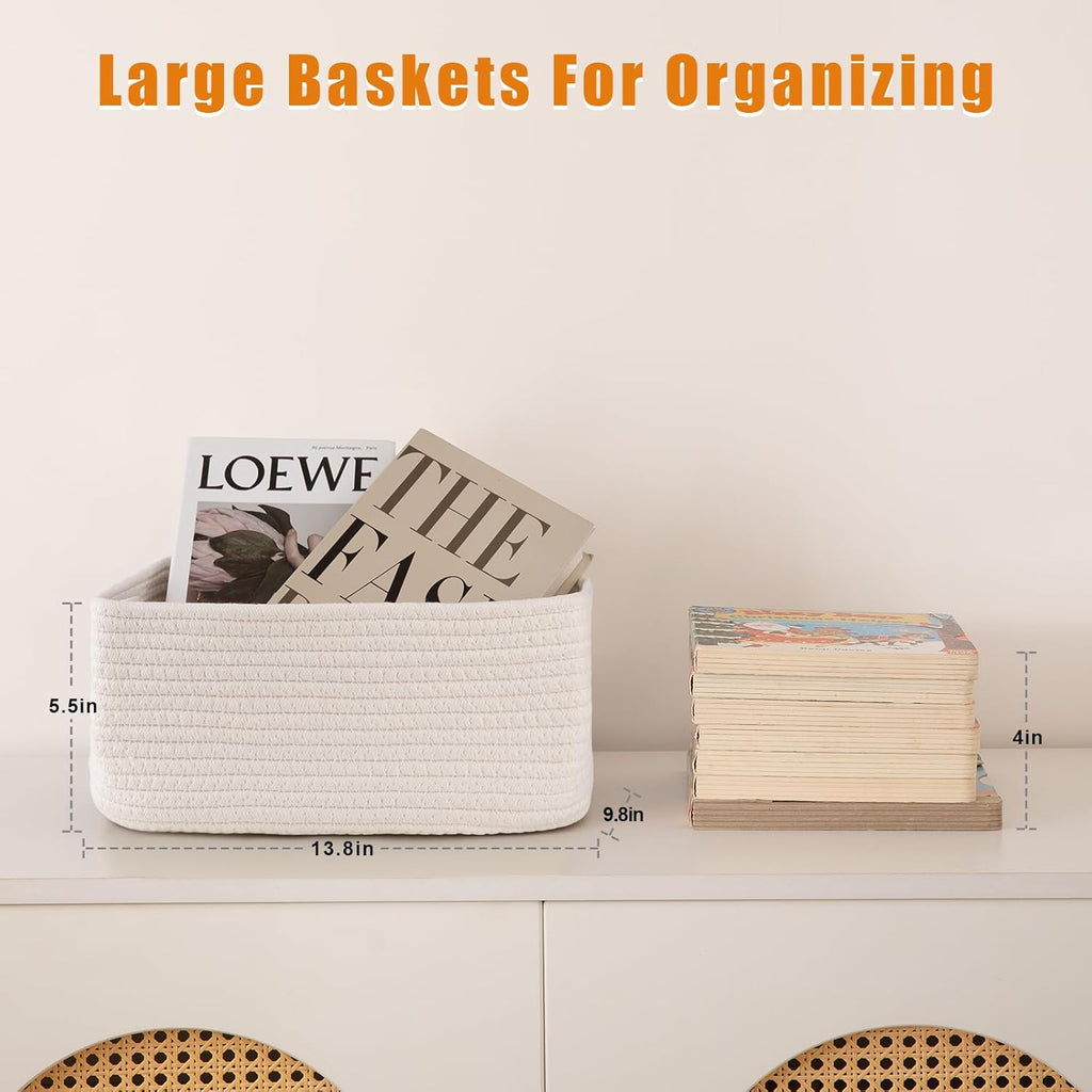 OIAHOMY 4 Pack Storage Baskets for Organizing, Small Bins for Shelves, Cute Decorative Storage Bins, Organizer Baskets for Gifts Empty, 13.8''Lx9.8''Wx5.5''H, White