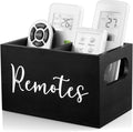 DRASTAR Remote Control Holder, TV Remote Holder, Remote Organizer Caddy for Table, Wooden Remote Box for Nightstand, Black Remote Caddy with 2 Slots