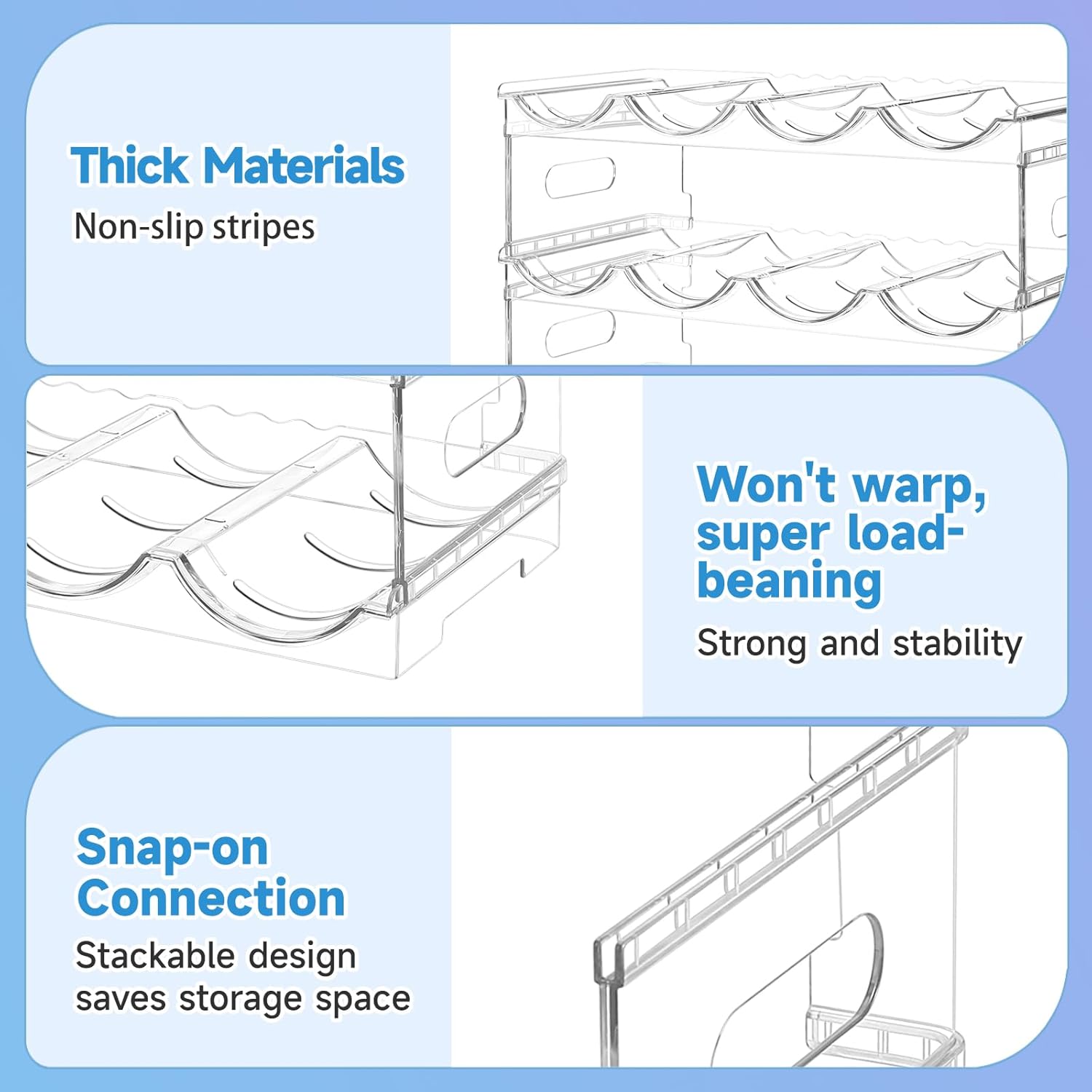 Large Compartment Water Bottle Organizer,2 Tier Stackable Water Bottle Rack for Cabinet,Tumbler Storage Organizer for Kitchen,Fridge,Cabinet Organization and Storage