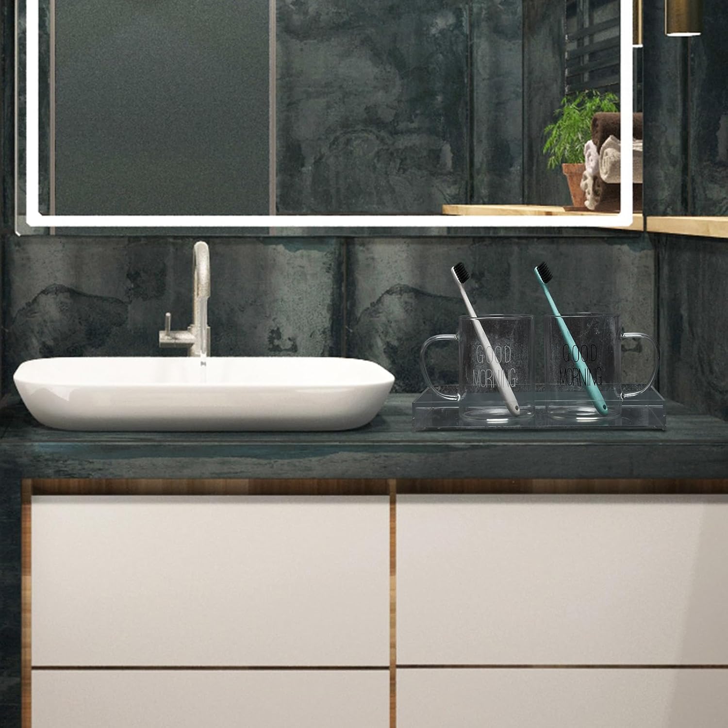 Maitys 6 Pcs Acrylic Vanity Tray Bathroom Tray for Serving Vanity Makeup Organizer Clear Hand Towel Kitchen Countertop Makeup Perfume Cosmetics Organizer Valentine Gift (9.65 x 5.9 Inch)