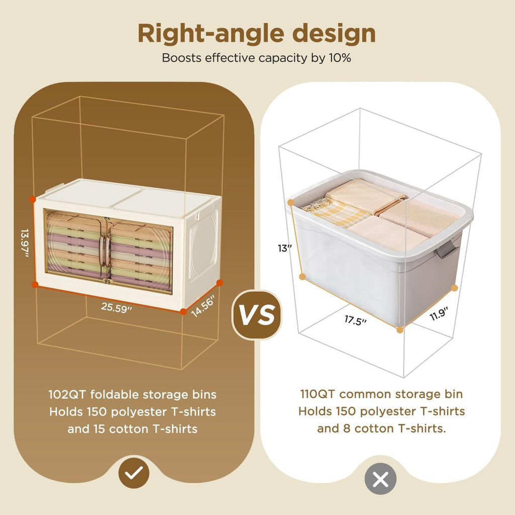 102QT Plastic 5 Tier Storage Bins with Lids,Folding Storage Box with Doors and Wheels Stackable Storage Bins,Closet Organizers and Storage for Living Room,Office,Dorm