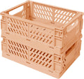 Pastel Plastic Storage Baskets 2 Pack, Collapsible Crates for Organizing, Space-Saving Bins for Kitchen, Office, Bedroom (Orange, Medium:9.8" x 6.5" x 3.8")