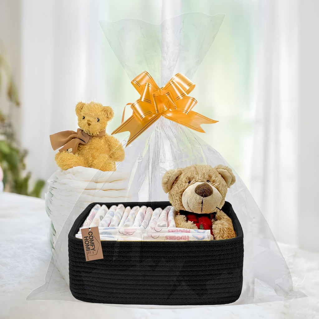 COMFY-HOMI 13" x 8.5" x 5.1" Storage Baskets for Organizing | Cotton Rope Woven Basket | Toy Storage Bin Box | Basket for Shelves, Closet Organizer Bin, Decorative Closet Shelf, 1 Pack, All black