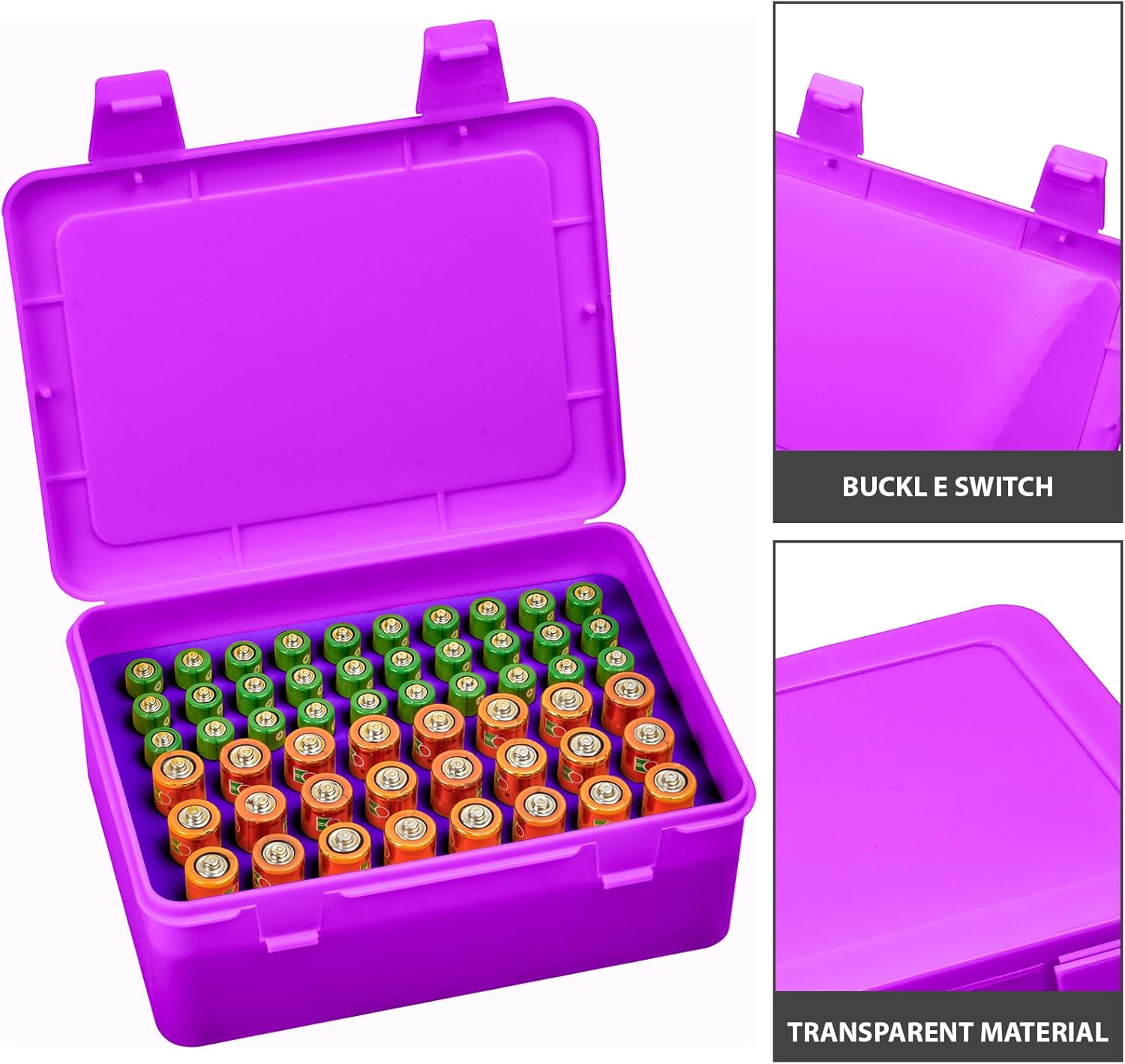 Battery Organizer Storage Box, Garage Case Holder for 24* AA, 30* AAA Batteries (Bag Not Include Batteries Pack) (purple)
