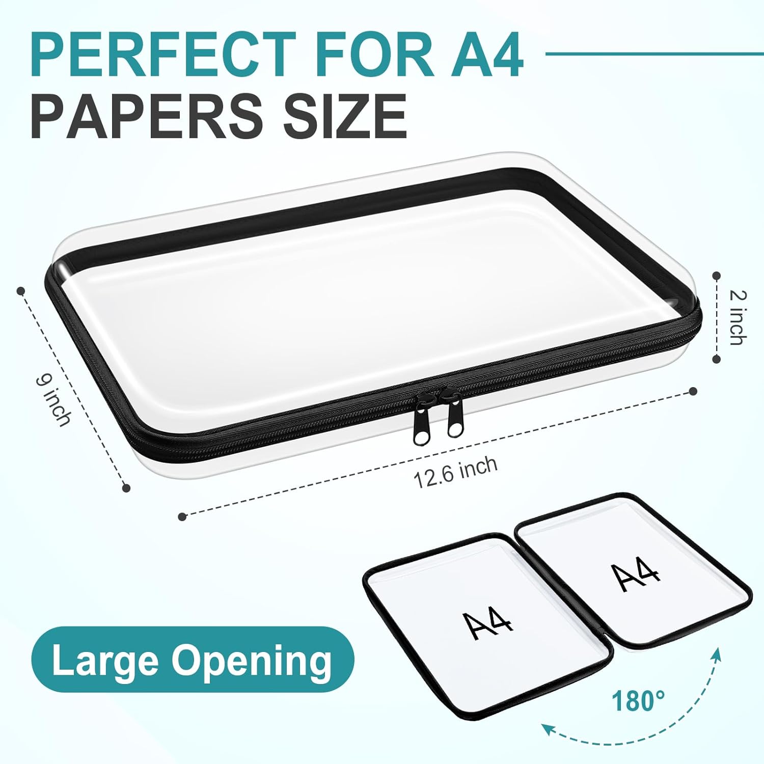 Sanwuta 6 Pcs Clear Hard Zipper Case Hard Plastic Zipper Pouches Transparent Makeup Bag Pencil Pouches for Travel Snacks Christmas Trinket Storage Organizer Box(Black,12.6 x 9 x 2 Inch)