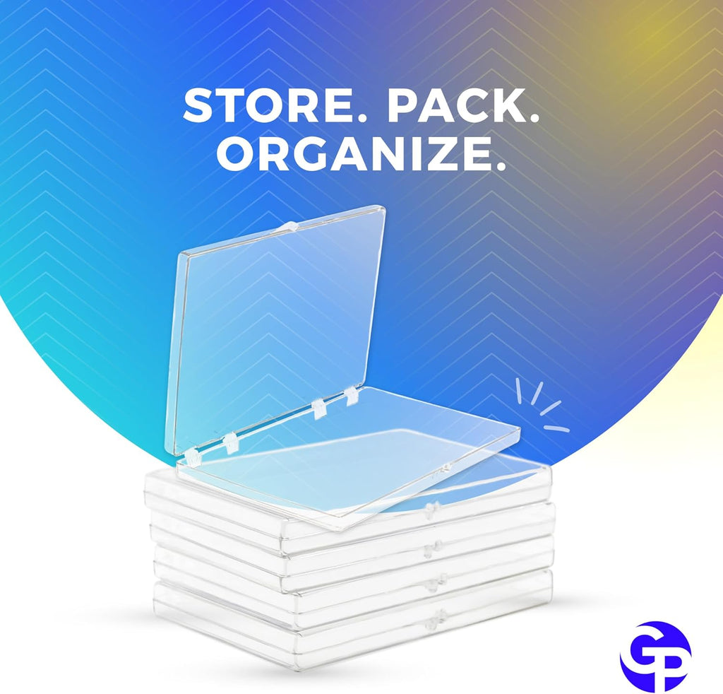 4-Pack Clear Hinged Plastic Containers, Keepsake Storage Boxes, 6" L x 4" W x 1/2" H, Made in USA, Plastic Display Case and Storage Containers