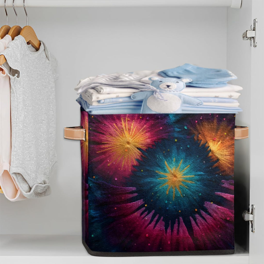 TropicalLife 13x13x13 Inch Large Fabric Storage Cube Tie Dye Foldable Storage Bin with Handles Organizer Boxes Cube Basket for Shelves Organizing Closet