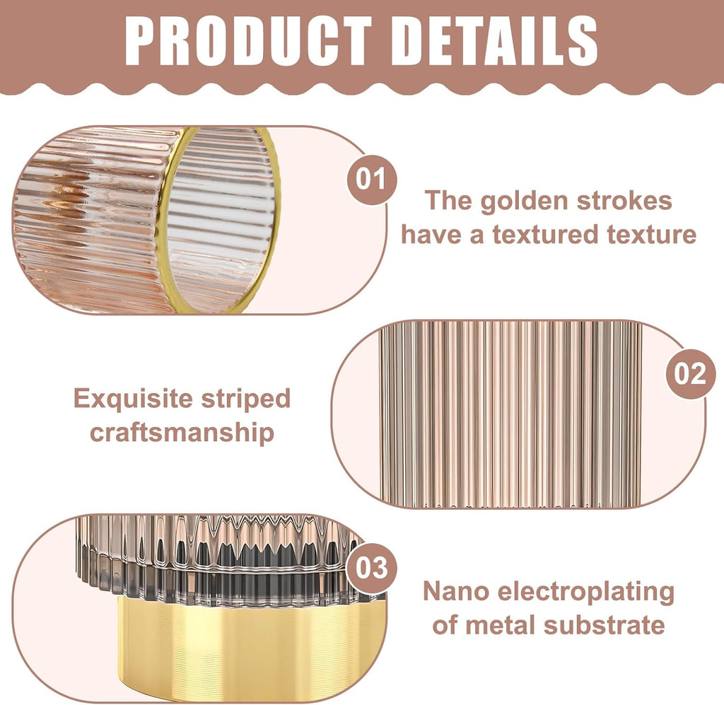 Makeup Brush Holder Organizer, Heavy Crystal Glass Brush Storage Holder, Vintage Cosmetic Make Up Bathroom Brushes Cup Pen Pencil Toothbrush Holder Striped Vase (S+L Pink)