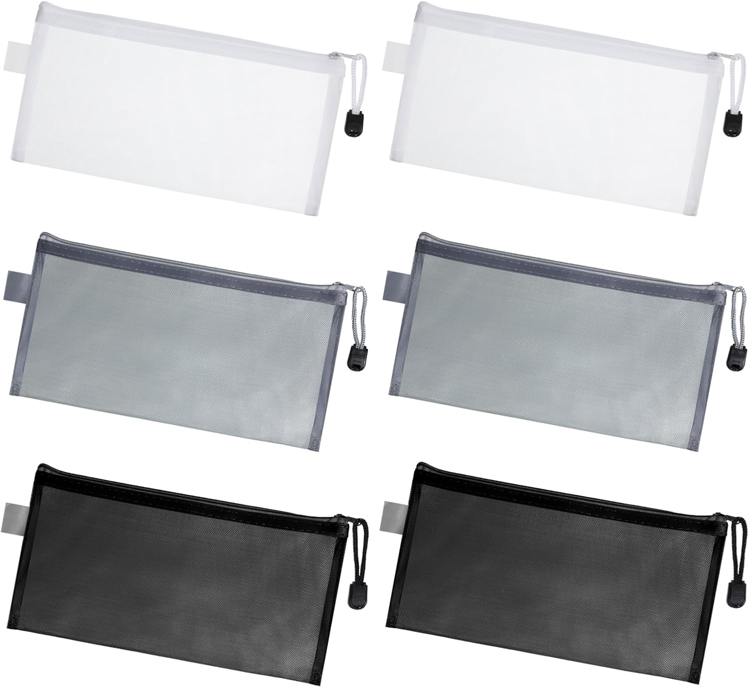 6 PCS Mesh Zipper Makeup Pouch Bags, Nylon Mesh Zipper Cosmetic Bags, Portable Travel Makeup Brush Pouches for Purse Toiletry Bag Organizer Case Diaper (Black, White, Gray)