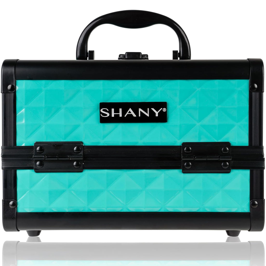 SHANY Chic Makeup Train Case Cosmetic Box Portable Makeup Case Cosmetics Beauty Organizer Jewelry storage with Locks, Multi trays Makeup Storage Box with Makeup Mirror - Turquoise