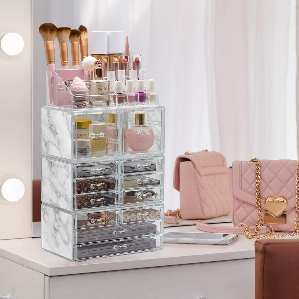 Sorbus Large Makeup Organizer - Clear Stackable Jewelry & Makeup Organizer For Vanity, Bathroom Storage, Dresser - 12 Drawers Cosmetic Beauty Organizers and Storage with Lipstick, Makeup Brush Holder