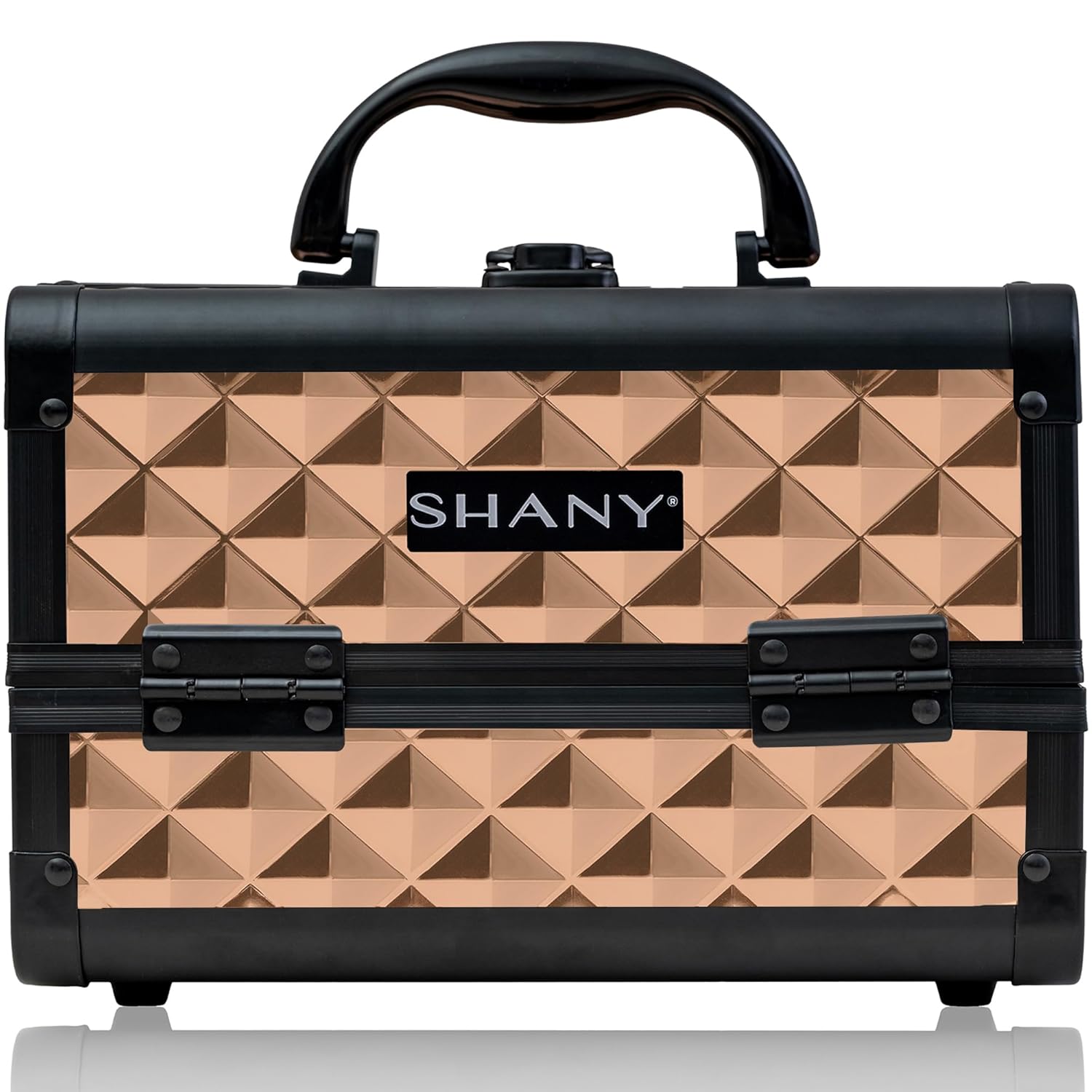 SHANY Chic Makeup Train Case Cosmetic Box Portable Makeup Case Cosmetics Beauty Organizer Jewelry storage with Locks, Multi trays Makeup Storage Box with Makeup Mirror - ROSA