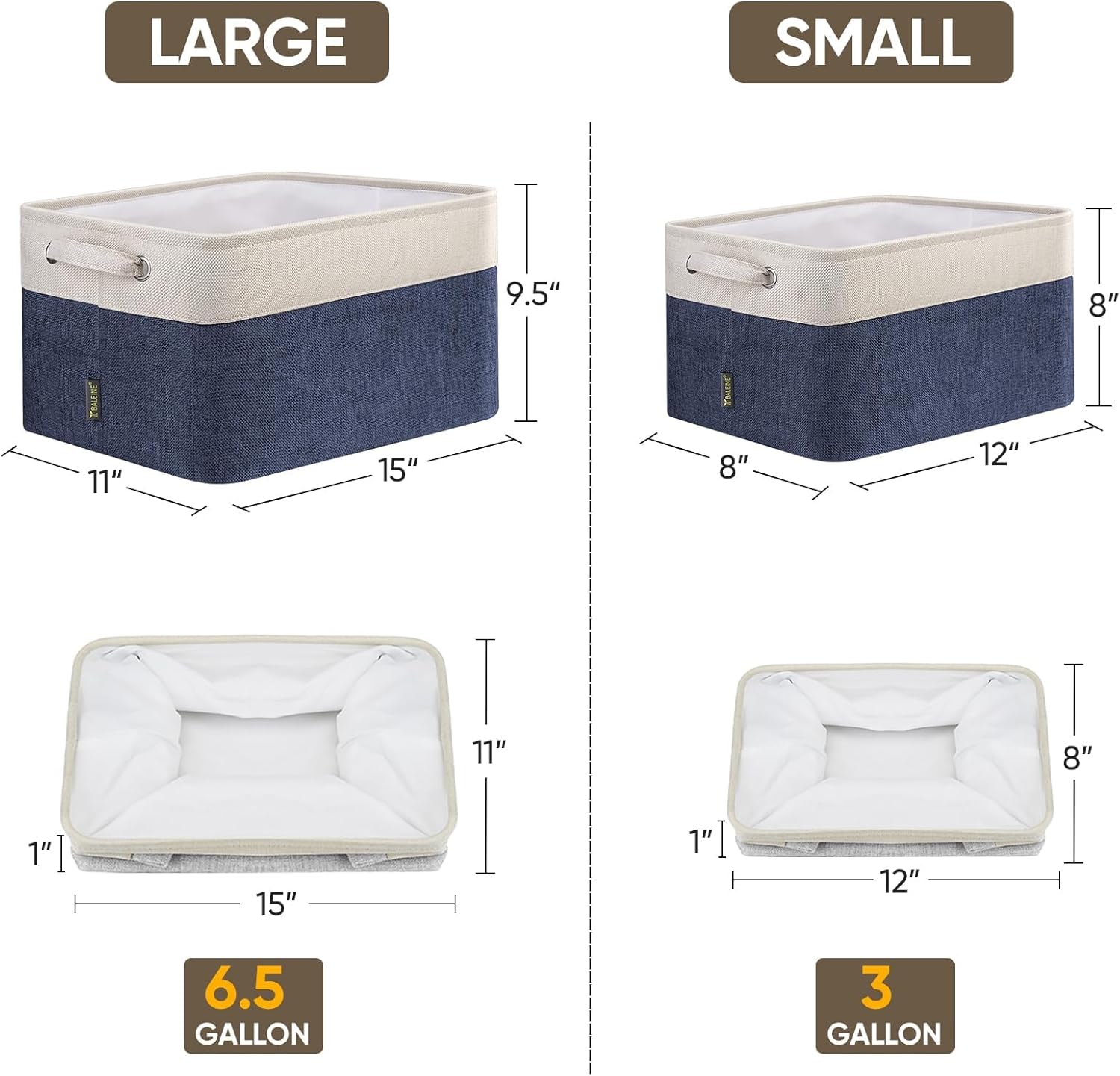 BALEINE 4 Pack Fabric Storage Bins for Shelves, Linen Storage Baskets for Organizing, Decorative Closet Bins for Clothes, Home (Navy Blue, 15"x11"x9.5")