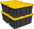 BLACK & YELLOW, 17-Gallon Heavy Duty Tough Storage Container & Snap-Tight Lid, (12.5H x 18W x 26.9D), Weather-Resistant Design and Stackable Organization Tote [4 Pack]