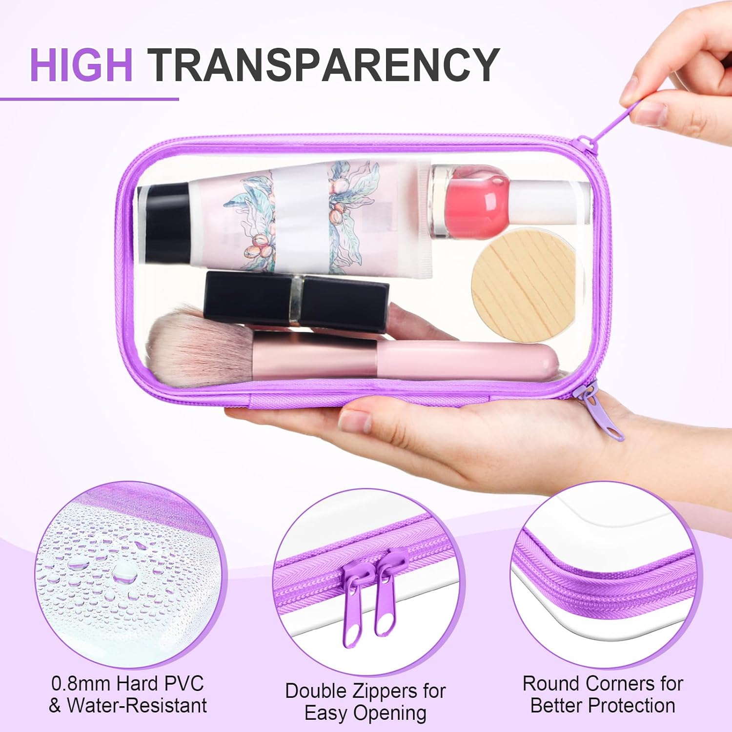 Sanwuta 6 Pcs Clear Hard Zipper Case Hard Plastic Zipper Pouches Transparent Makeup Bag Pencil Pouches for Travel Snacks Christmas Trinket Storage Organizer Box(Colorful,7.48 x 3.94 x 2 Inch)