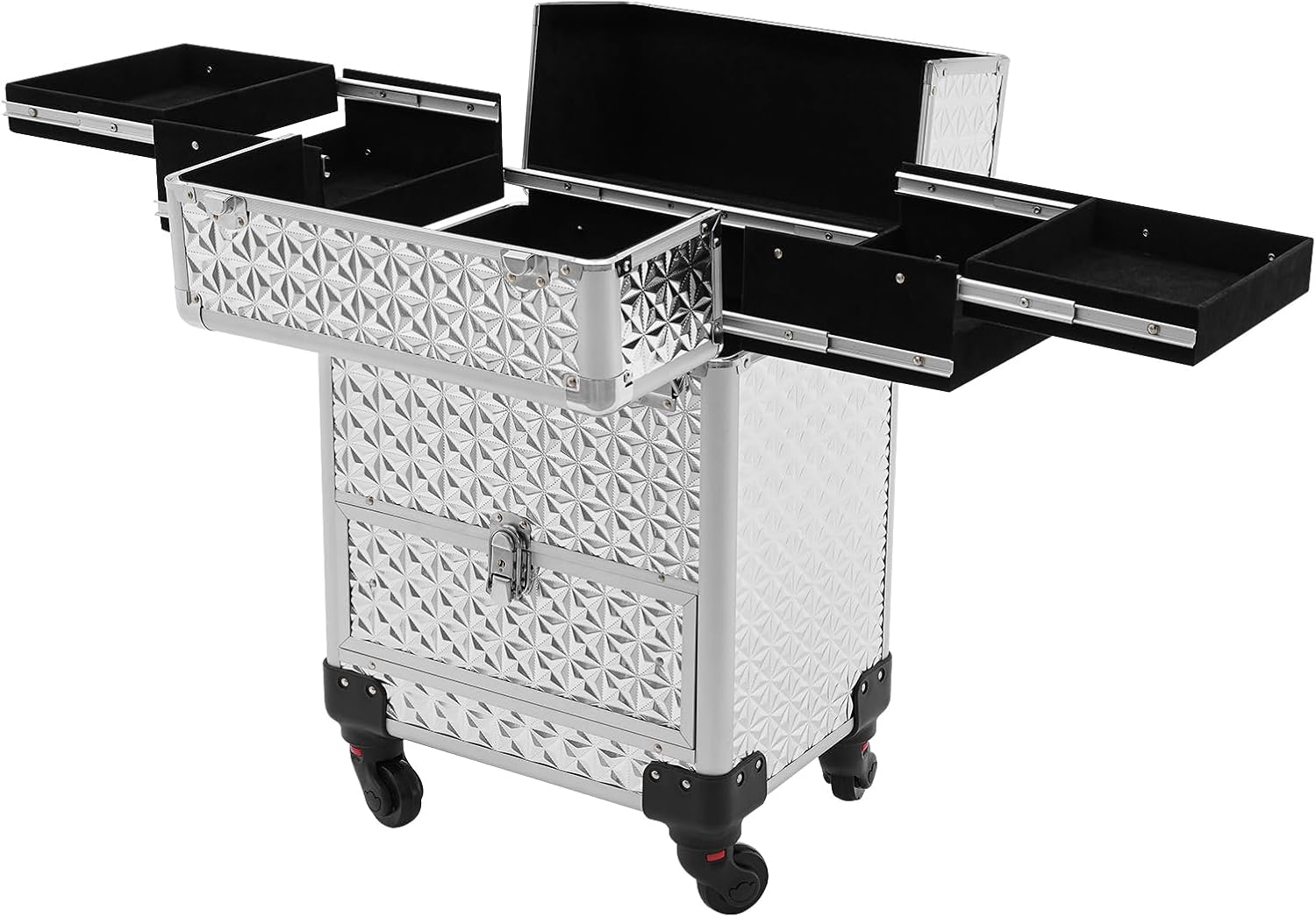 Rolling Nail Case, Salon Makeup Train Case Nail Storage Box Manicure Case Makeup Case on Wheels with 4 Detachable Wheels & 1 Sliding Drawer for Makeup Artists, Hairdressers, Manicurists