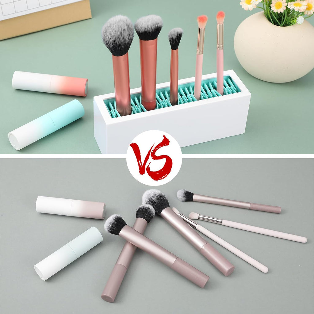 4 Pcs Makeup Brushes Holder Organizer, Silicone Vanity Air Drying Rack Display Storage for Brush, Eyeliners and More, Practical Cosmetic Tools Container