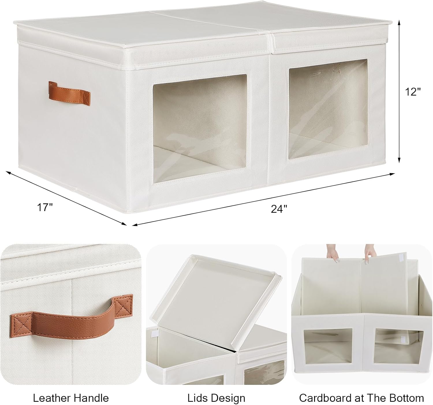 Univivi Large Storage Boxes with Lids, Collapsible Foldable Storage Bins for Clothes, [1-Pack] Fabric Storage Cubes with Handles, Closet Organizers for Home, Bedroom (Beige, 24” x 17” x 12")