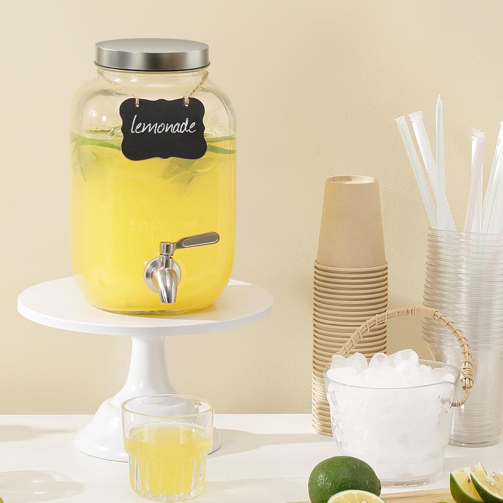 1 Gallon Drink Dispenser with Spigot 18/8 Stainless Steel – Airtight & Leakproof Glass Sun Tea Jar with Anti-Rust Lids, Beverage Dispenser for Parties - Laundry Detergent Holder