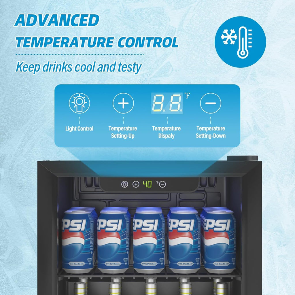 1.4 Cu Ft/65 Can Mini Fridge, Freestanding 17 Inch Beverage Refrigerator with Glass Front Door for Soda, Beer Under Counter Drink Refrigerator with Adjustable Shelves(Silver)