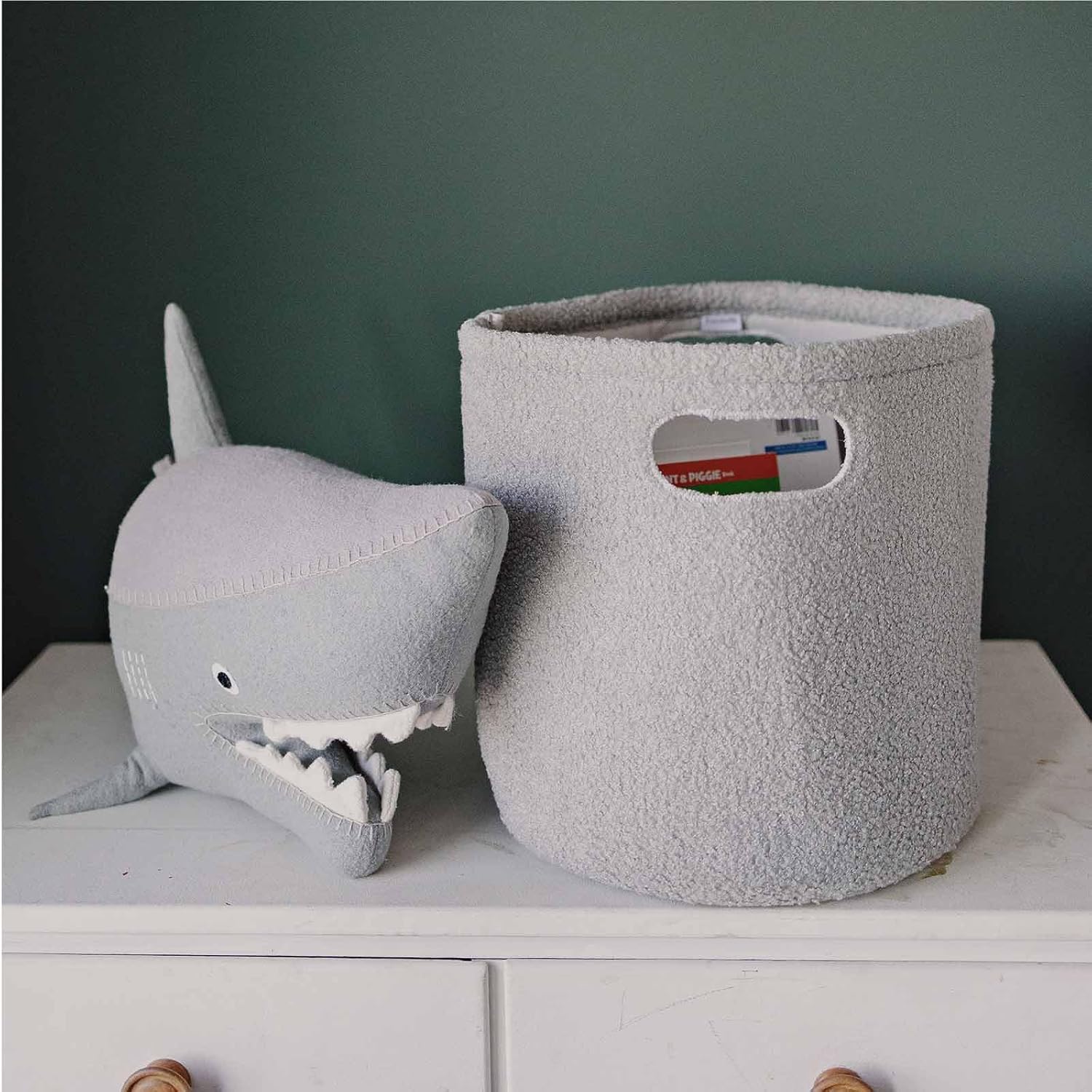 PUTSKA Basket – Round Storage for Toys and Clothes, Stuffed Animals – Soft Baby Girl Basket for Nursery, Kids Room, Bedroom, Living Room – Regular, Grey