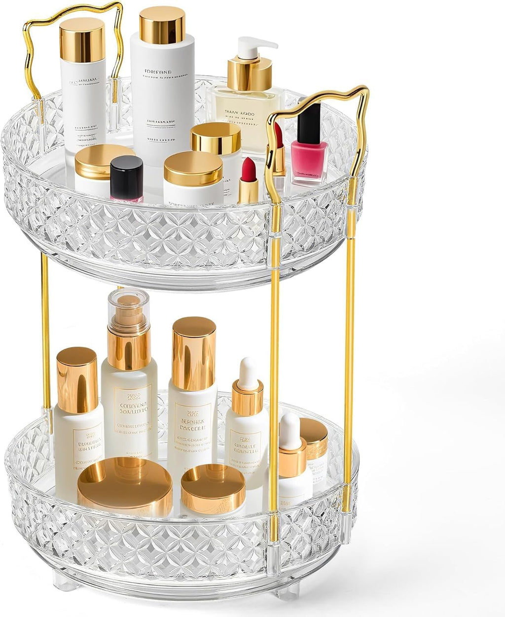 360 Rotating Makeup Organizer for Vanity, 2Tier Adjustable Perfume Organizer for Dresser, Multi-Function Spinning Cosmetics Skincare Storage for Bedroom, Dresser, Countertop, Clear