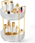 360 Rotating Makeup Organizer for Vanity, 2Tier Adjustable Perfume Organizer for Dresser, Multi-Function Spinning Cosmetics Skincare Storage for Bedroom, Dresser, Countertop, Clear