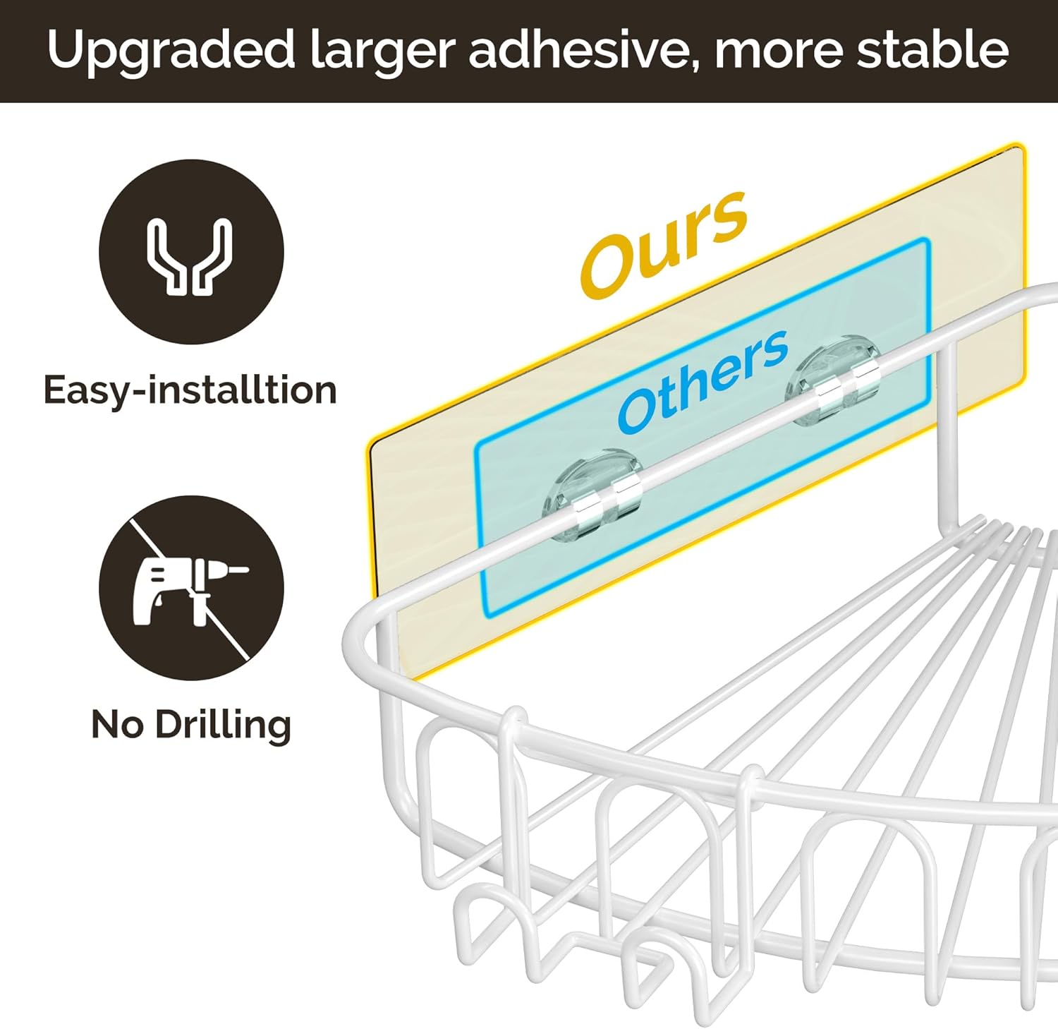 Orimade Corner Shower Caddy Stainless Steel with Hooks Wall Mounted Bathroom Shelf Storage Organizer Adhesive No Drilling 3 Pack, White Only for 90-Degree Corner