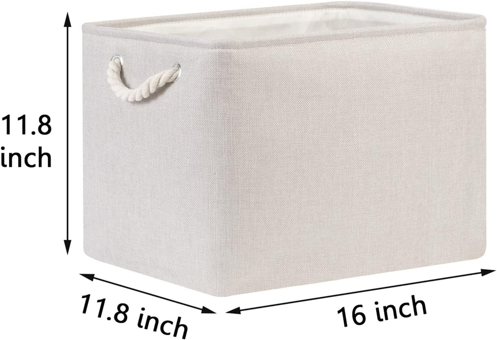 Bidtakay Large Fabric Storage Bins Beige Linen Closet Organizers Set of 2 Baskets for Shelves Clothes Bedroom 16x11.8x11.8 Inch Foldable Organization Baskets for Towels Blankets Storage Dog Toys