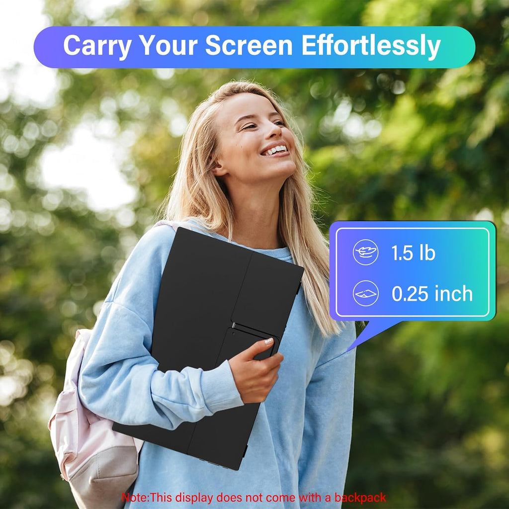 InnoView 15.6'' Portable Monitor for Laptop FHD 1080P USB-C Travel Monitors Built-in 90° Adjustable Stand Without Bag, HDR IPS Portable Laptop Monitor for MacBook PC Phone Xbox PS4/5 Switch
