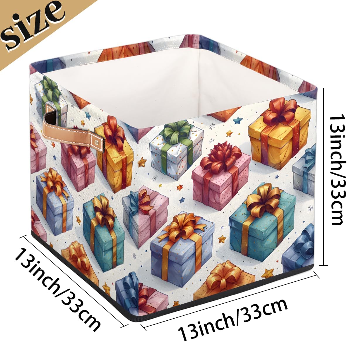 TropicalLife 13x13x13 Inch Large Fabric Storage Cube Holiday Gifts Box Pattern Foldable Storage Bin with Handles Organizer Boxes Cube Basket for Shelves Organizing Closet