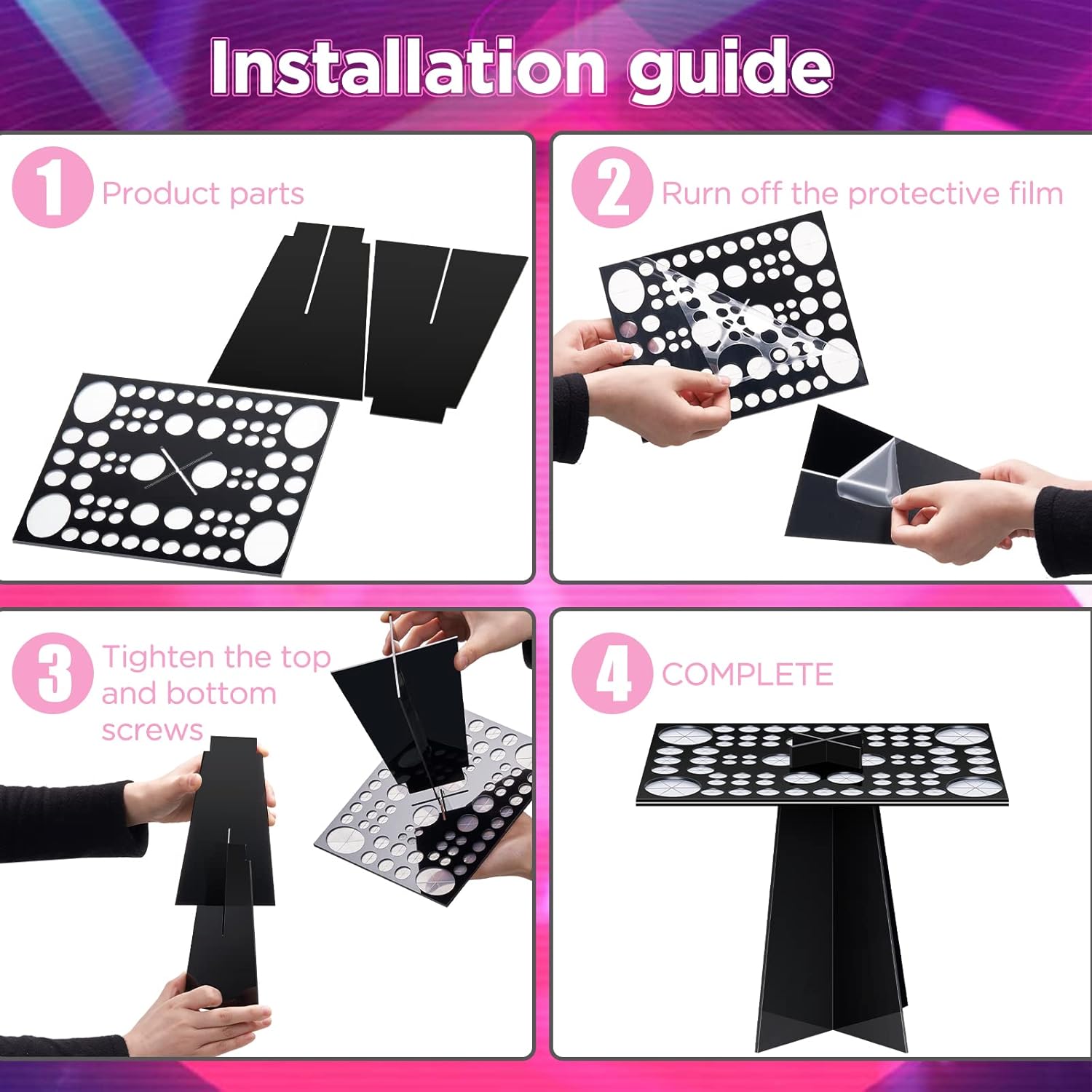 72 Holes Acrylic Makeup Brush Stand - Collapsible Holder & Dryer for Makeup Artist, Nail Brush, Paintbrush, Black