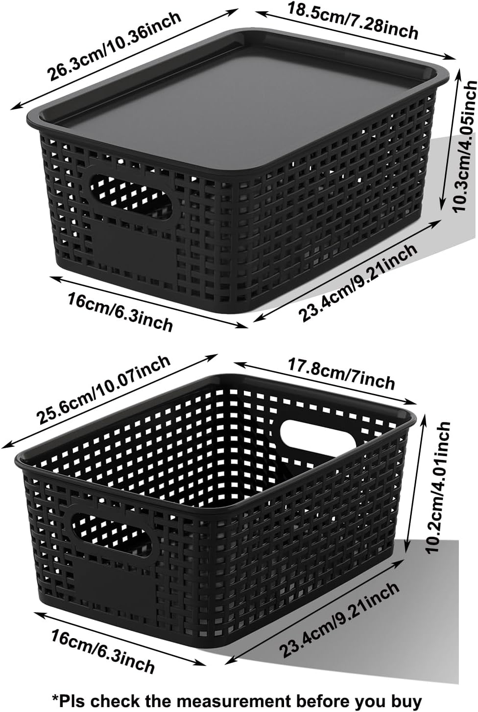 Black Plastic Storage Baskets with Lids 12 Pack Stackable Storage Bins Containers for Shelves Organizing, Cute Decorative Storage Boxes for Classroom, Playroom, Closet, Pantry