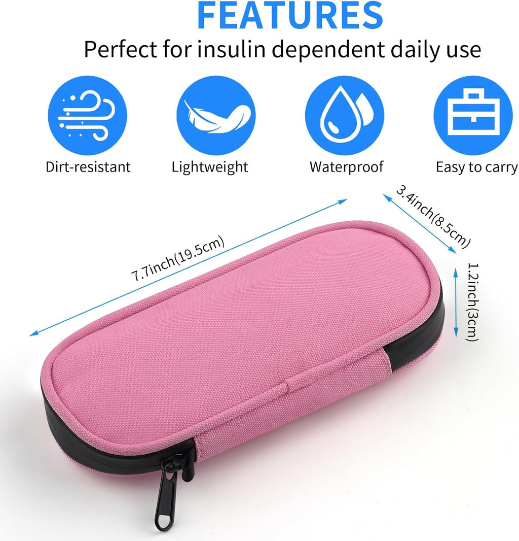 Insulin Pen Cooler Travel Case with 2 Reusable TSA Approved Ice Packs, Diabetic Medication Insulated Cooler Bag for Insulin Pens and Other Diabetic Supplies Storage Pink