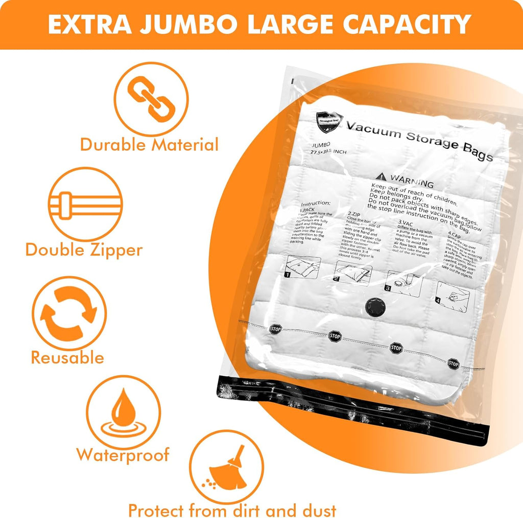 10 Pack Vacuum Storage Bags (5 x Large, 5 x Medium), Space Saver Sealer Compression Bags with Travel Hand Pump for Blankets, Comforters, Pillows, Clothes Storage