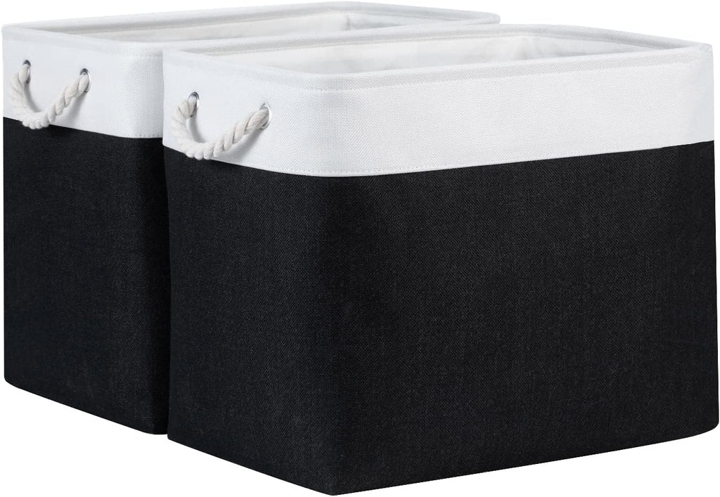Bidtakay Baskets Extra Large Storage Bins for Clothes Set of 2 Black Baskets for Organizing Fabric Bins 17x12x15 In Tall Baskets with Handles Decorative Basket for Home Organiztion Dog Toy Baskets
